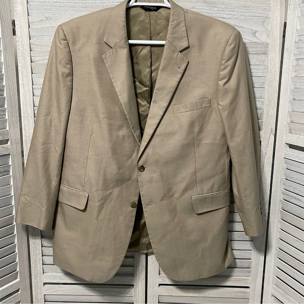 Jos. A. Bank Mens Beige Blazer Suit Jacket 46R Cotton Silk